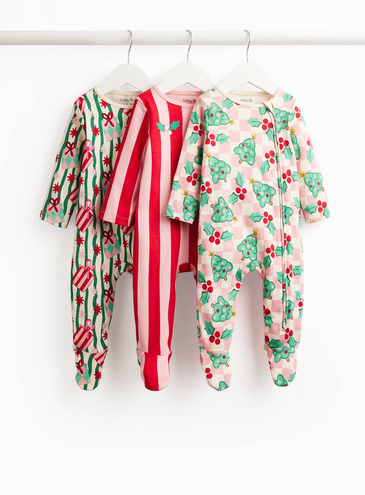Christmas Red, Green & White Sleepsuits 3-Pack 18-24 months - Image 1